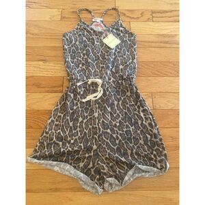 NWT Rolla Coster women's animal leopard print tied waist racerback romper small